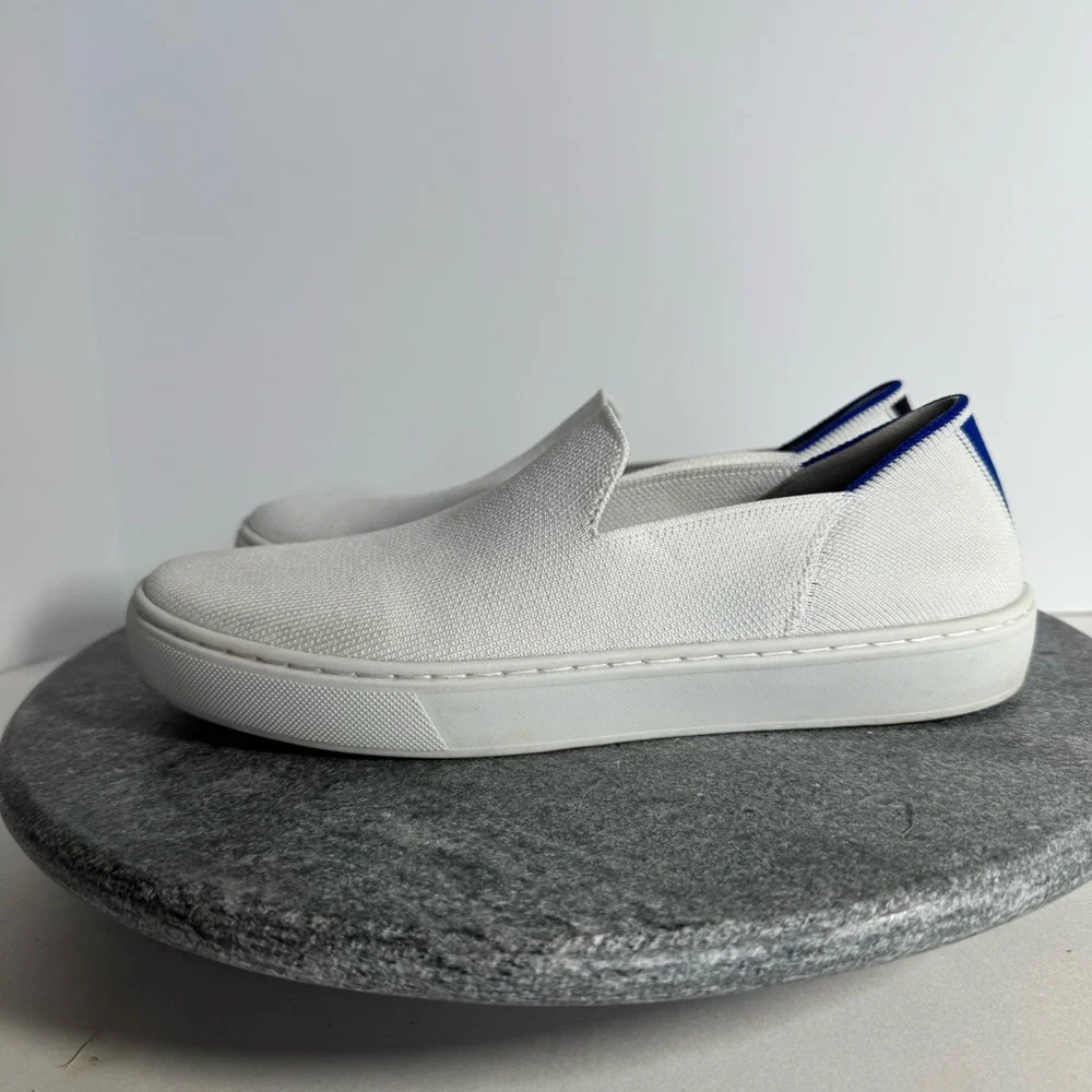 Rothys White Sneakers Shoes Slip On 7.5 Blue Soles